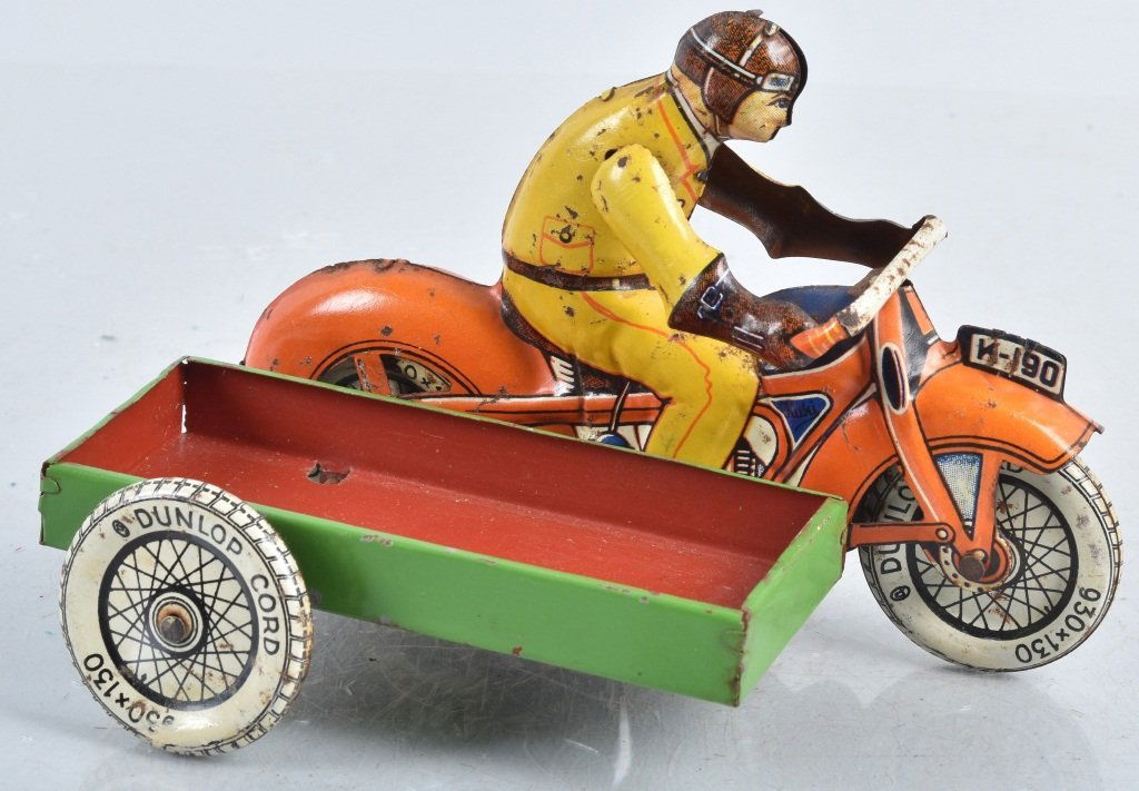 HUKI Tin Windup MOTORCYCLE w/ SIDE CART (1 of 4)