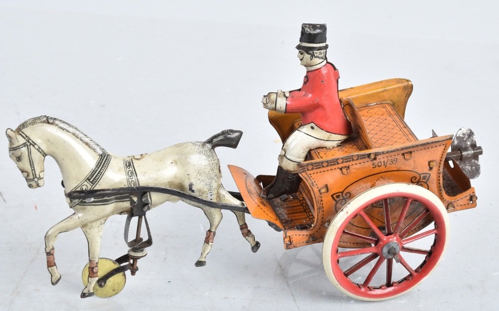 G&K Tin Windup HORSE CART: All original with nice colors. Works. 7" Excellent
