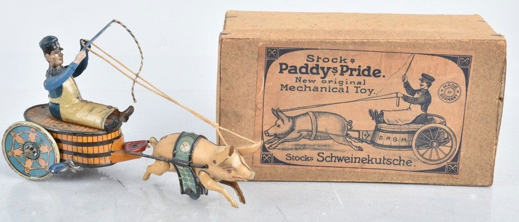 STOCK Tin Windup PADDYS PRIDE PIG CART w/BOX (1 of 10)