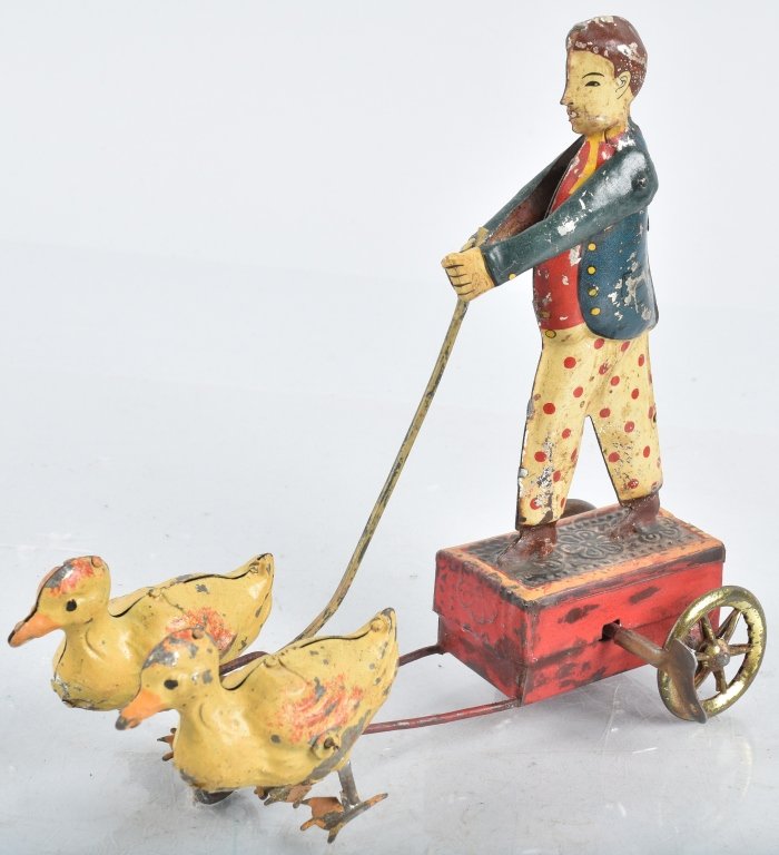 PREWAR JAPAN Tin Windup BOY WITH DUCKS (1 of 6)