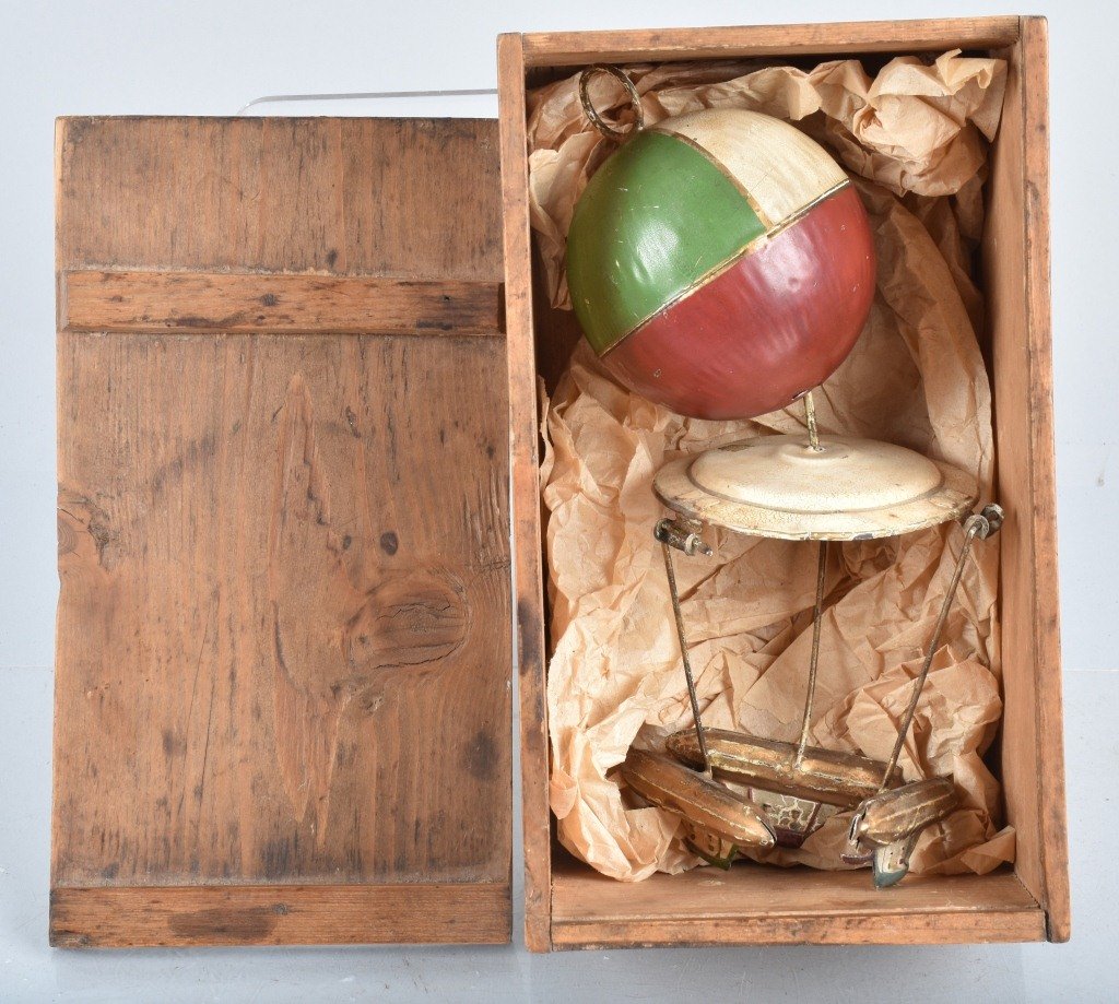 GERMAN Painted Tin GLOBE WITH ZEPPLINS w/BOX (1 of 6)