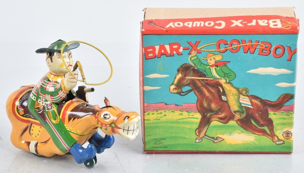 JAPAN Tin Windup BAR X COWBOY w/ BOX (1 of 6)