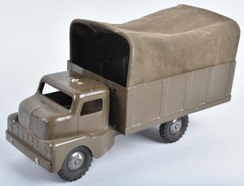 STRUCTO Pressed Steel ARMY TRANSPORT: All original with canvas top. 12" Excellent