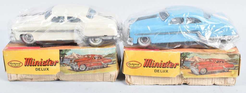 2- MINISTER DELUX TIN FRICTION CARS w/BOX (1 of 4)