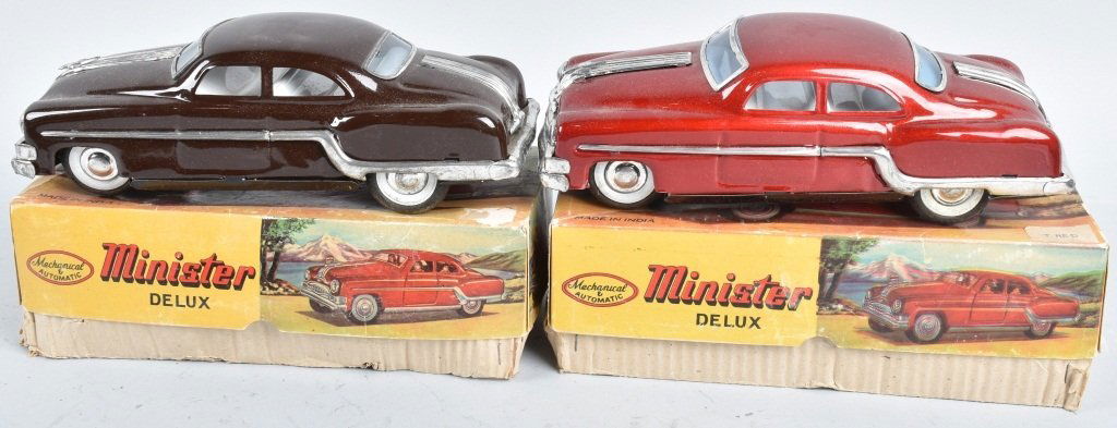 2- MINISTER DELUX TIN FRICTION CARS w/ BOX (1 of 4)
