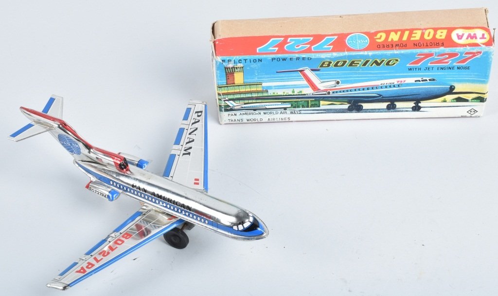 JAPAN Tin Friction PAN AM BOEING 727 JET w/BOX (1 of 6)