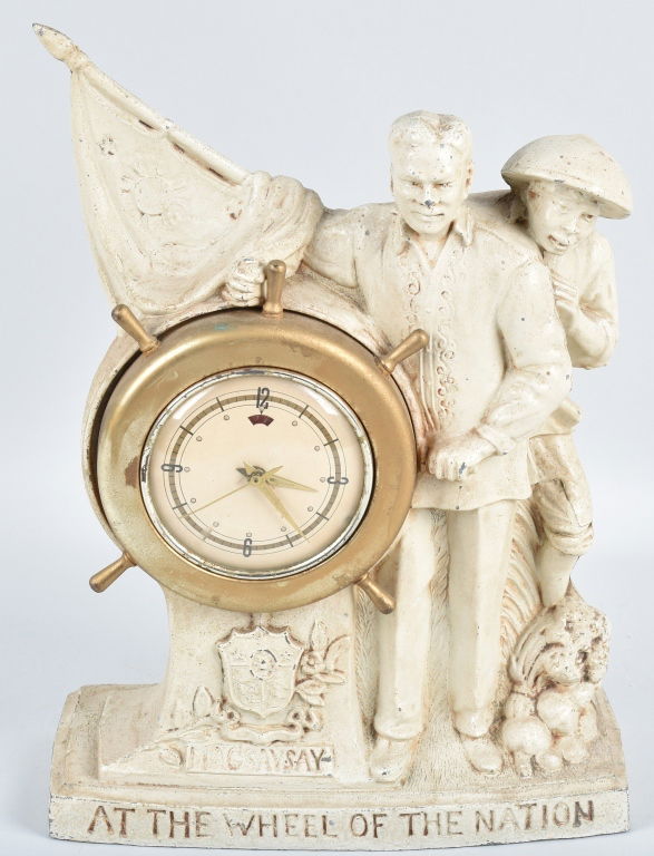MAGSAYSAY FIGURAL METAL CLOCK, 1954 (1 of 6)