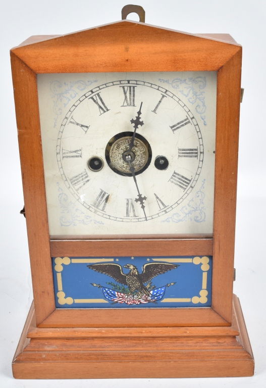 SMALL SHELF CLOCK with PATRIOTIC GLASS PANEL (1 of 8)