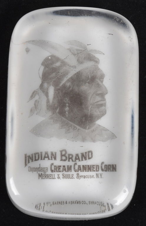 ADVERTISING PAPERWEIGHT INDIAN BRAND CREAMED CORN (1 of 4)