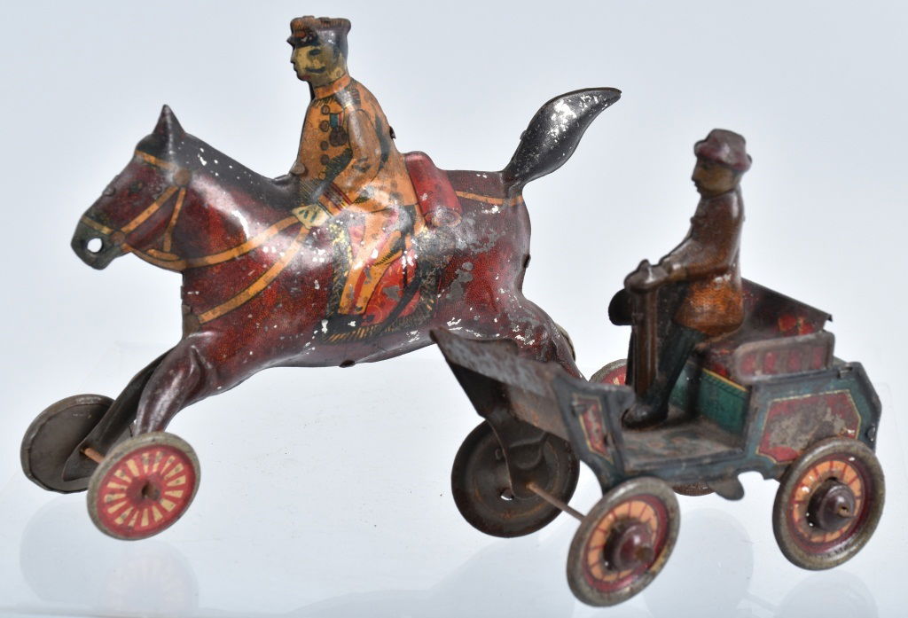 2-PRE WAR JAPAN TIN TOYS, EARLY AUTO & HORSE (1 of 8)