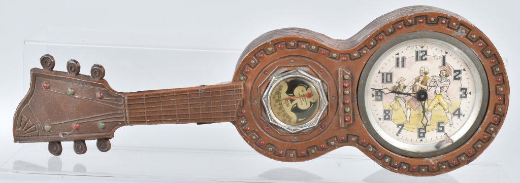 CAST METAL GUITAR, with ANIMATED CLOCK (1 of 4)
