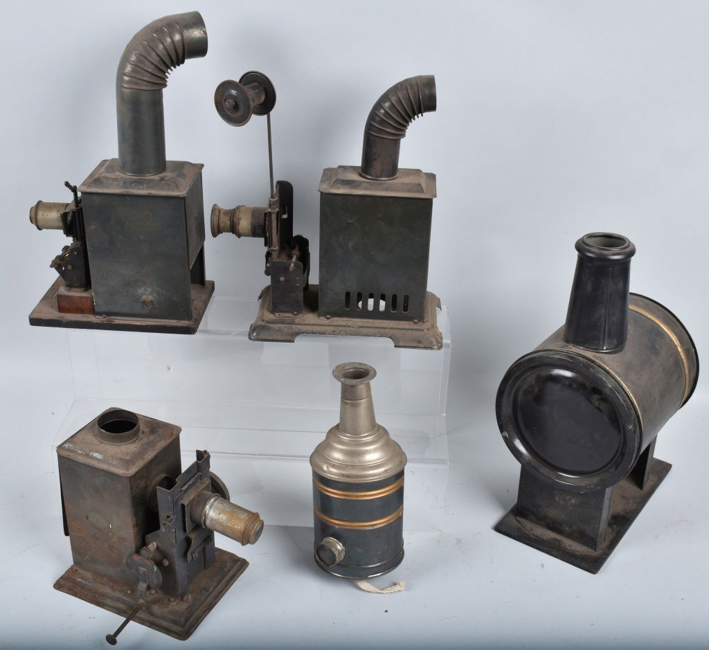 LOT of EARLY GERMAN TIN PROJECTORS and MORE: Nice lot with one made by J. Falk, condition varies.