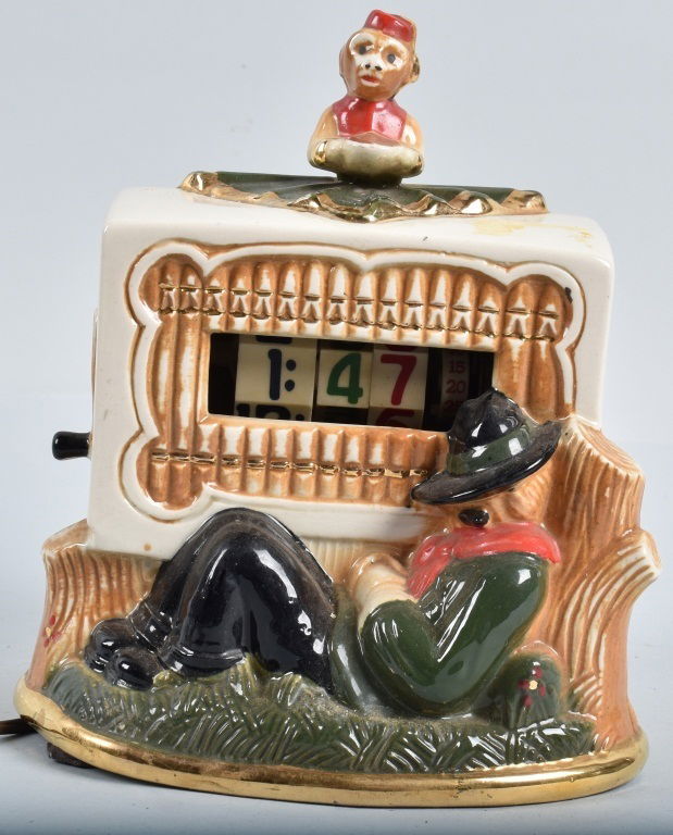 1949 CERAMIC TELE-VISION, ORGAN GRINDER CLOCK (1 of 4)
