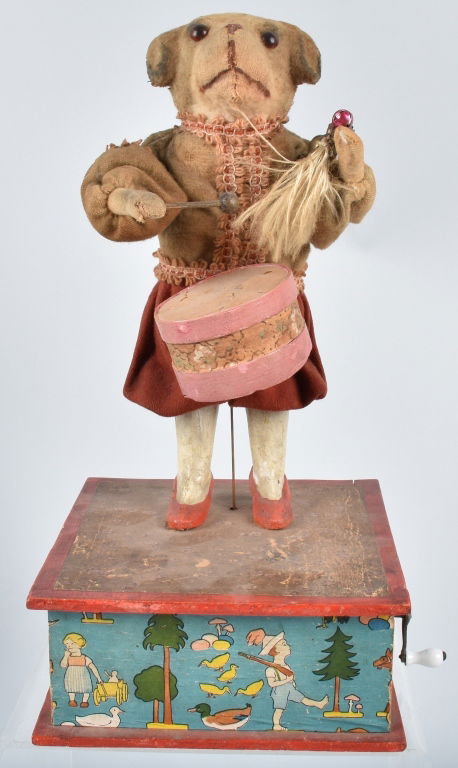 GERMAN DOG PLAYING DRUM AUTOMATON MUSIC BOX (1 of 6)