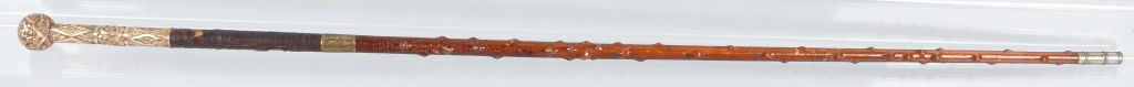 BURL WOOD WALKING STICK w/ GOLD OVERLAY TOP (1 of 4)