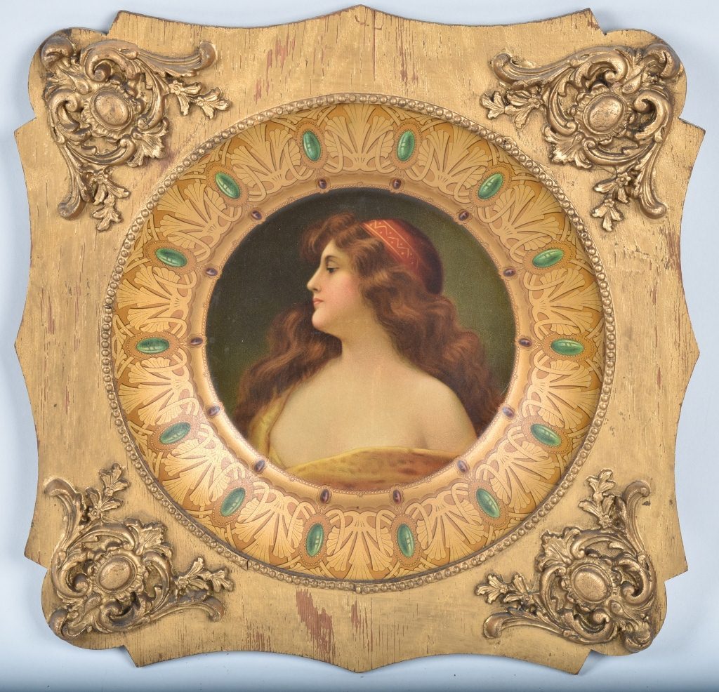 1900s ROYAL SAXONY TIN ART PLATE w/ FRAME (1 of 4)