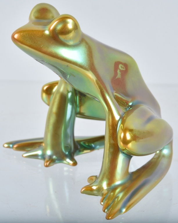 ZSOLNAY EOSIN FROG FIGURINE w/ TAG (1 of 5)