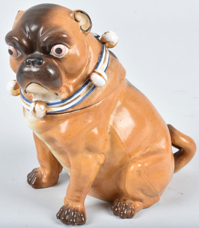 GERMAN 19TH CENTURY  PORCELAIN PUG DOG JAR (1 of 6)