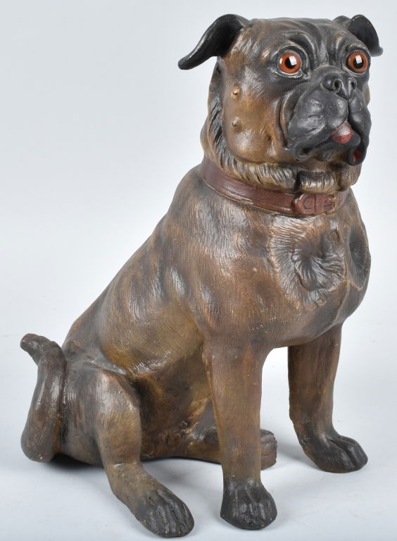LARGE TERRA COTTA SCULPTURE, PUG DOG (1 of 6)