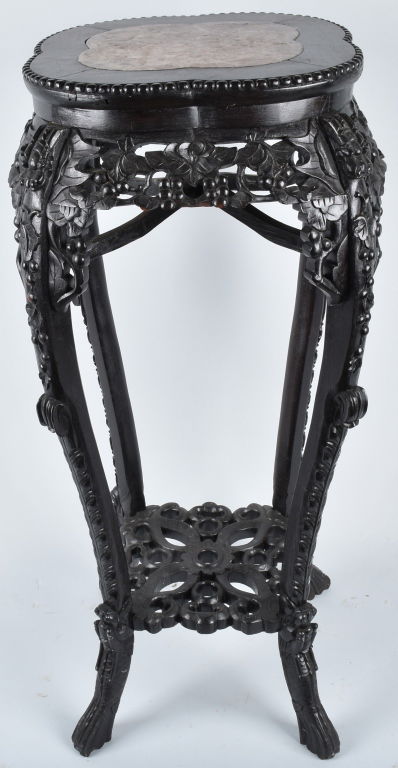 CHINESE EXPORT MARBLE TOP PLANT STAND, VINTAGE (1 of 5)