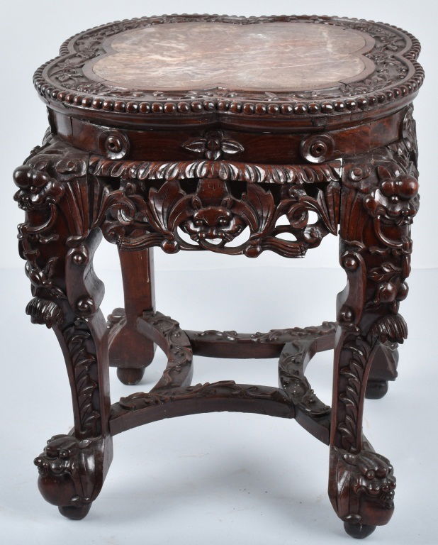 CHINESE EXPORT MARBLE TOP PLANT STAND, VINTAGE (1 of 5)