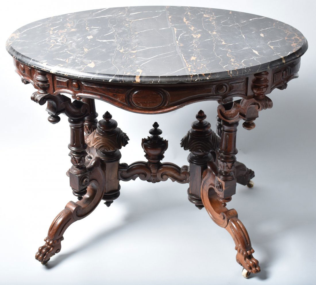 VICTORIAN ORNATE MARBLE TOP TABLE (1 of 3)