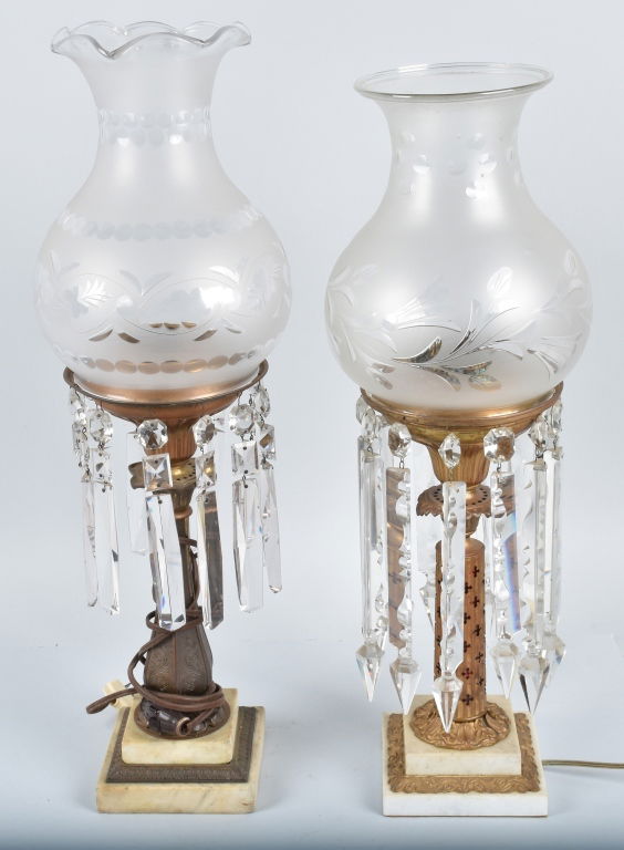2-ORNATE HURRICANE STYLE ELCTRIC LAMPS / PRISMS (1 of 9)