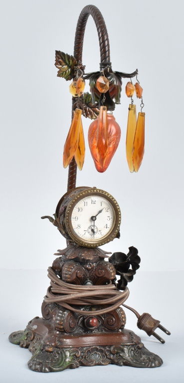 WATERBURY CAST METAL CLOCK LAMP, VINTAGE/ PRISMS (1 of 6)