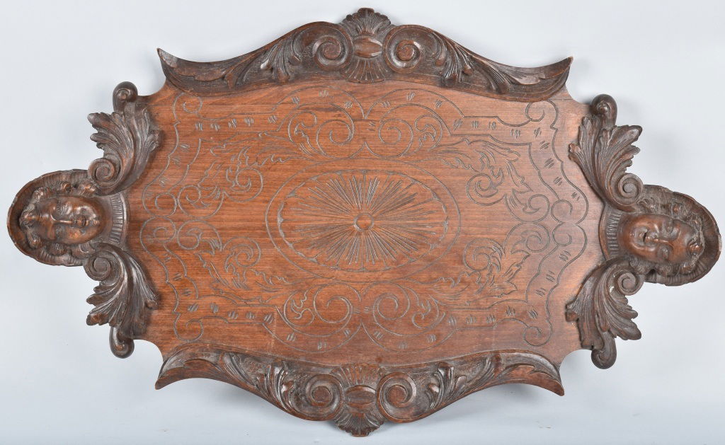 LARGE CARVED SERVING TRAY, VINTAGE (1 of 7)