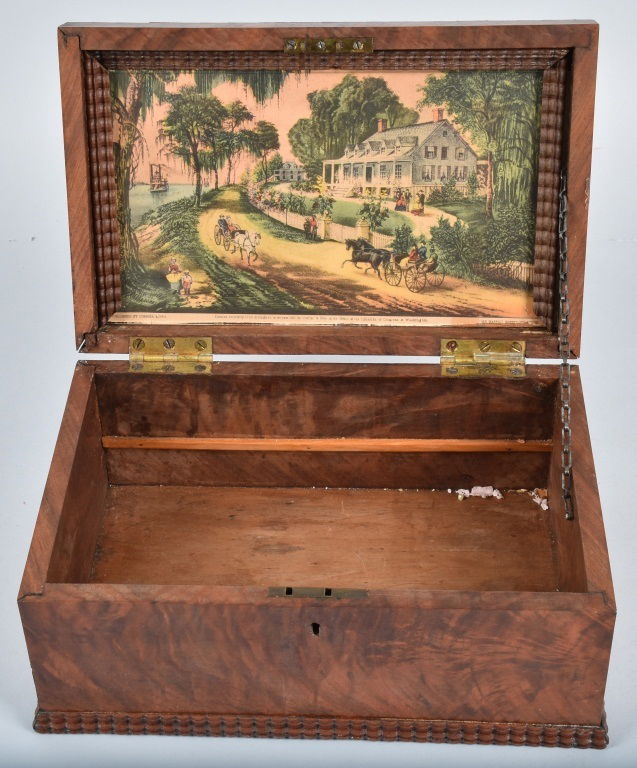 ANTIQUE BURLED BOX, with INLAY (1 of 6)