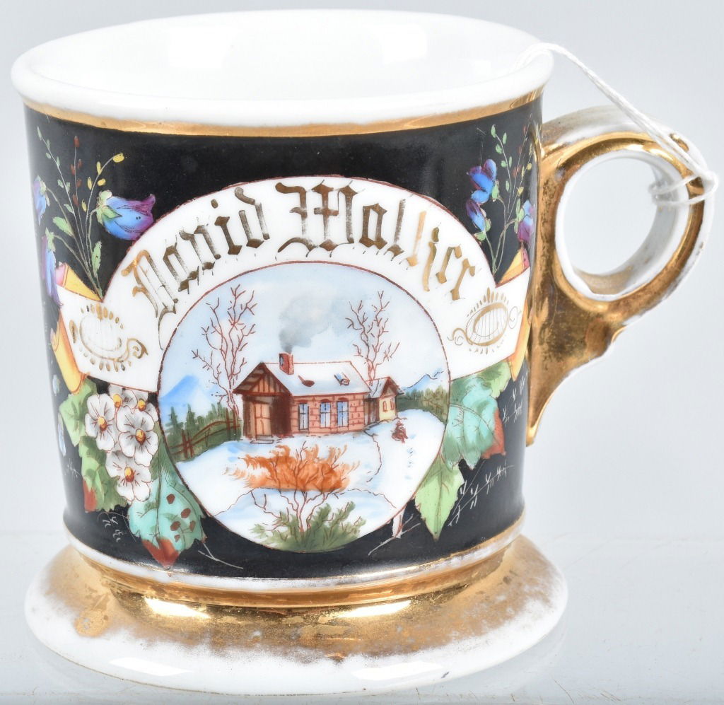 ANTIQUE SHAVING MUG w/ WINTER CABIN (1 of 3)