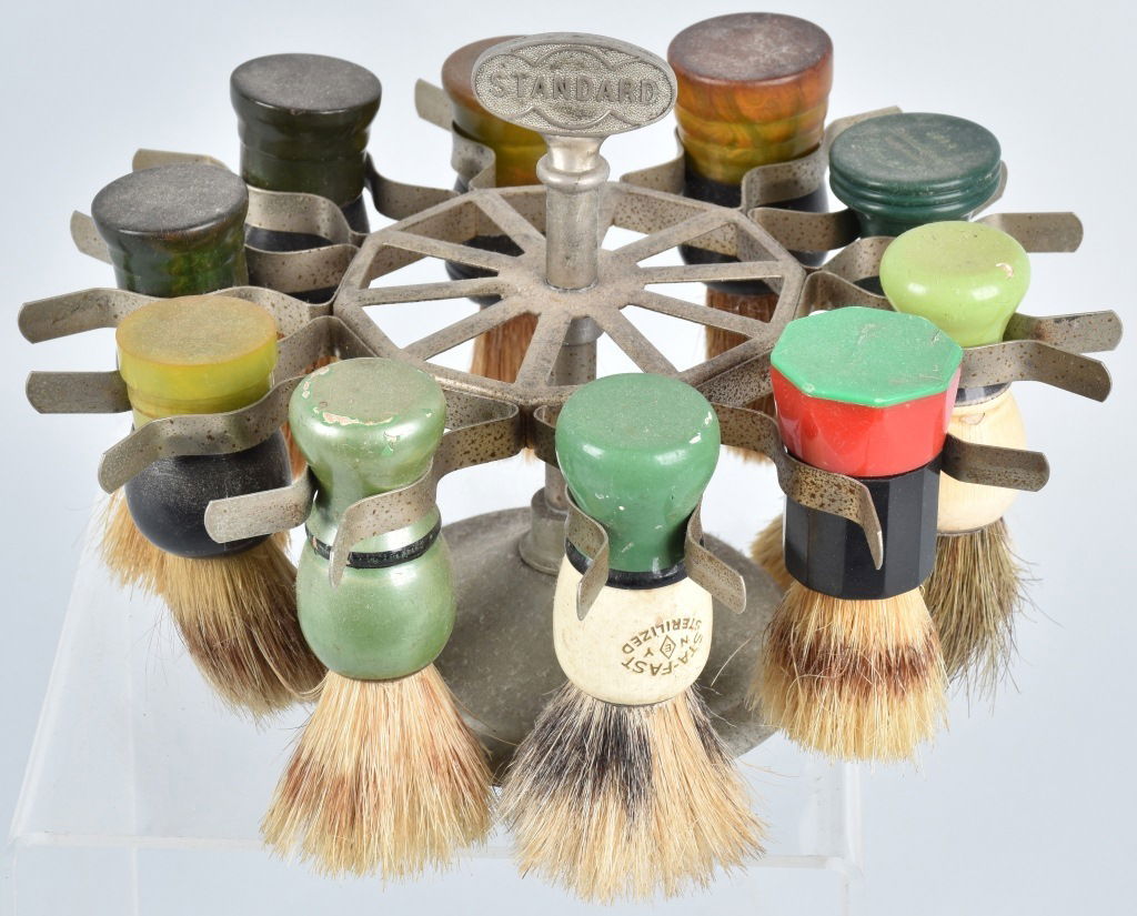 STANDARD BARBER SHAVING BRUSH HOLDER w/ BRUSHES (1 of 4)