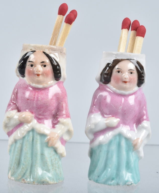 2-STAFFORDSHIRE FIGURAL MATCH SAFES, VINTAGE (1 of 5)