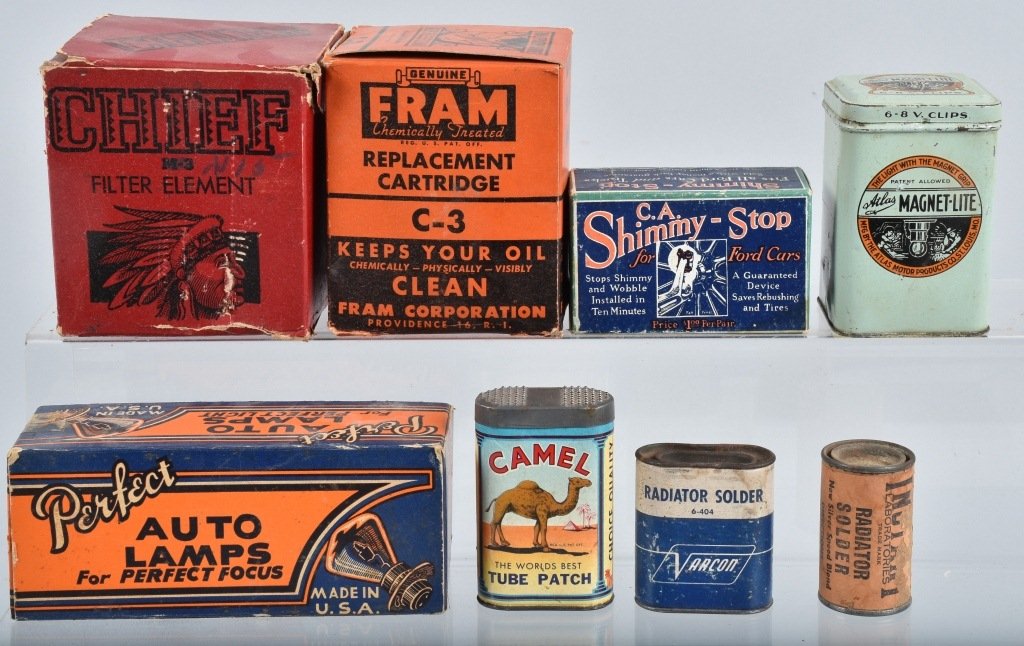 Lot of VINTAGE CAR FILTERS, LAMPS, TIRE KIT & MORE (1 of 6)