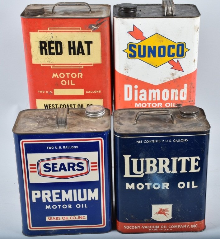 4- VINTAGE 2 GAL OIL CANS RED HAT, SUNOCO (1 of 5)