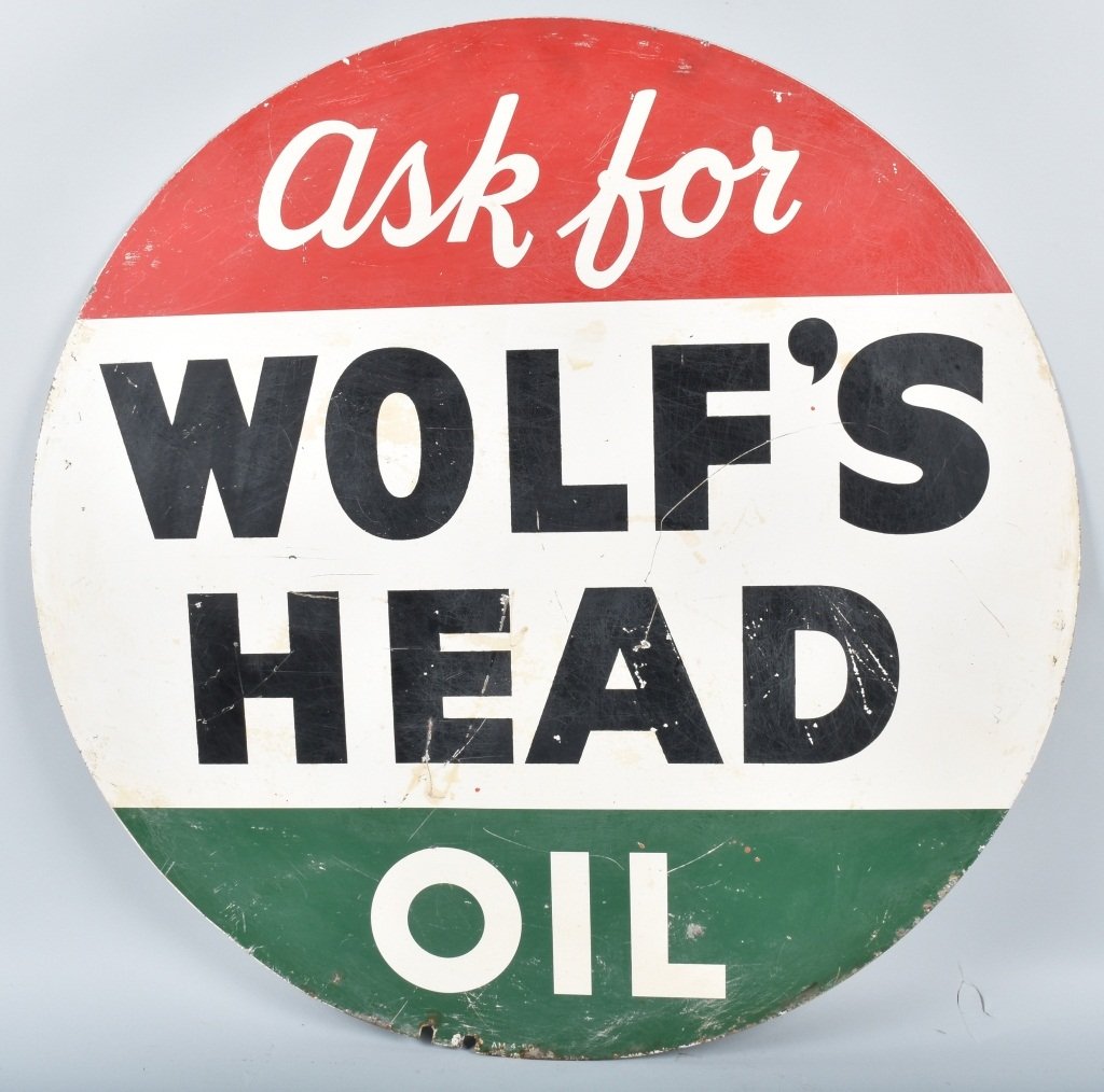 WOLF'S HEAD OIL DS TIN SIGN (1 of 2)