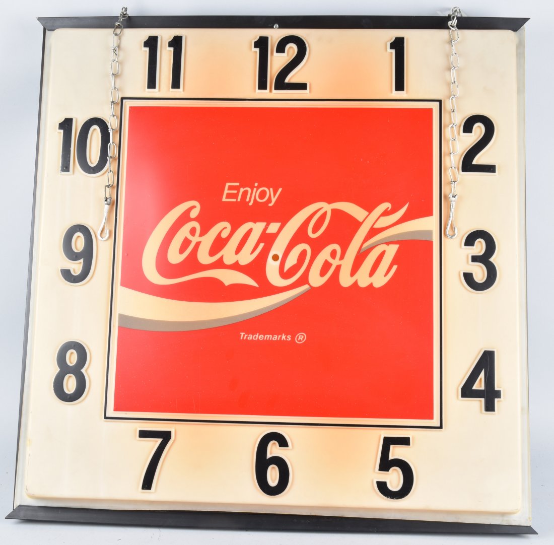 LARGE COCA COLA LIGHTED CLOCK, VINTAGE (1 of 4)