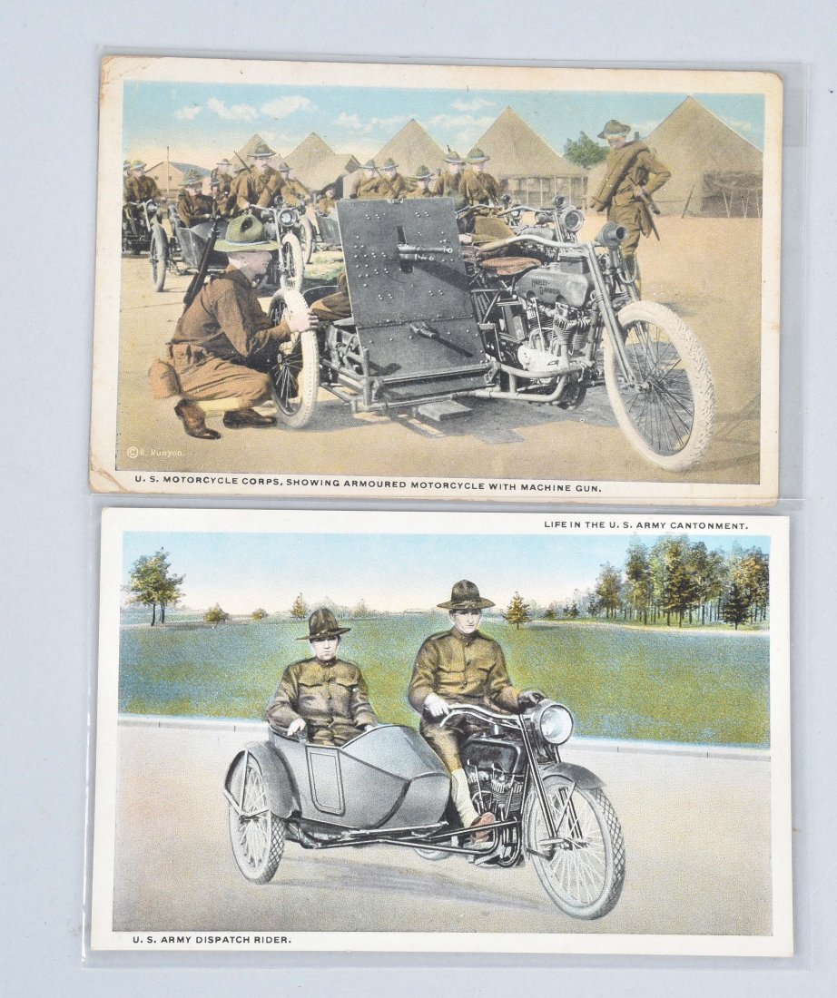 2-WW1 HARLEY DAVIDSON MILITARY CYCLE POST CARDS: Great graphics, light wear . Excellent