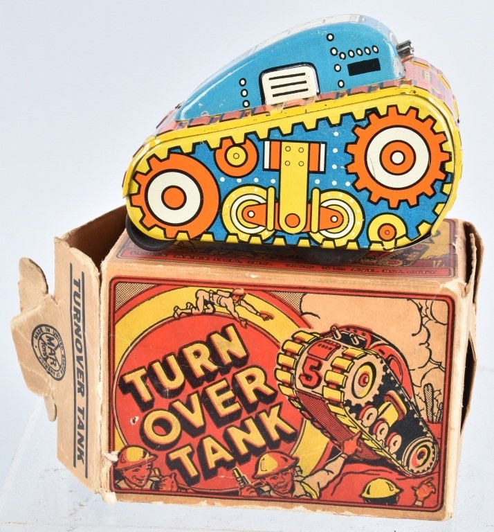 MARX Tin Windup #5 TURNOVER TANK w/ BOX (1 of 6)