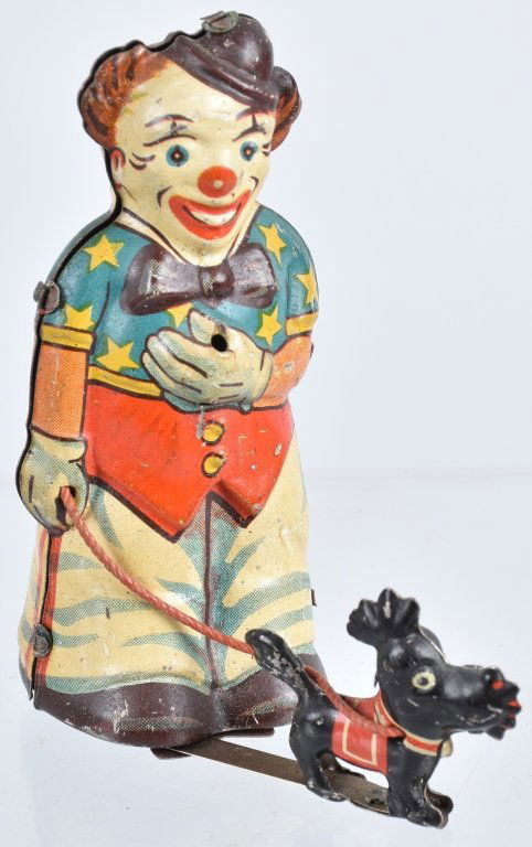 GERMAN Tin Windup CLOWN WITH DOG (1 of 4)