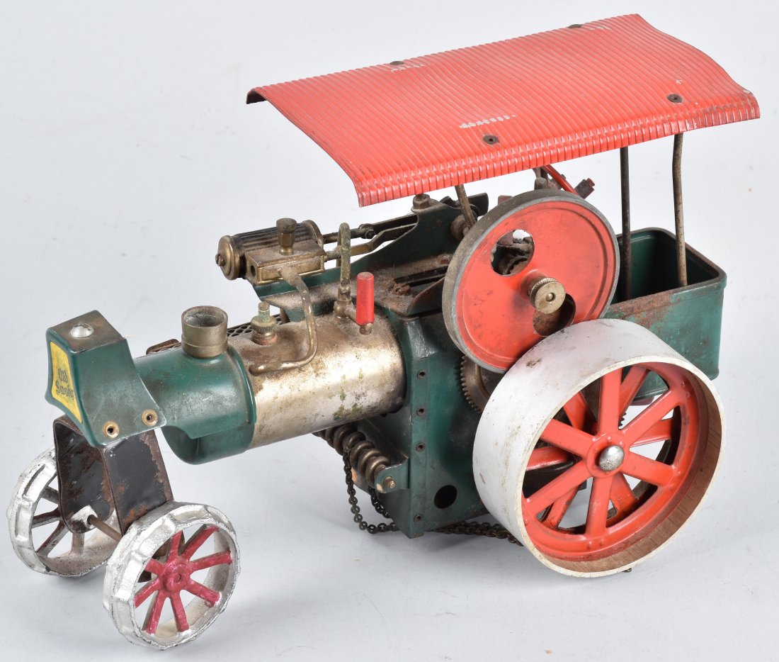 MAMOD LIVE STEAM TRACTOR: 12" long, very detailed tractor, missing stack, overall wear. Very Good