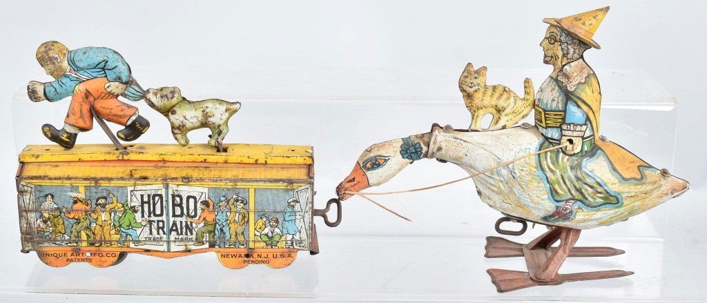 UNIQUE ART TIN WINDUP MOTHER GOOSE & HOBO TRAIN (1 of 3)