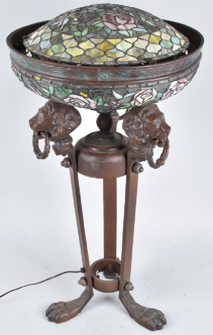 LEADED STAINED GLASS FLOOR LAMP w/ LIONS (1 of 4)