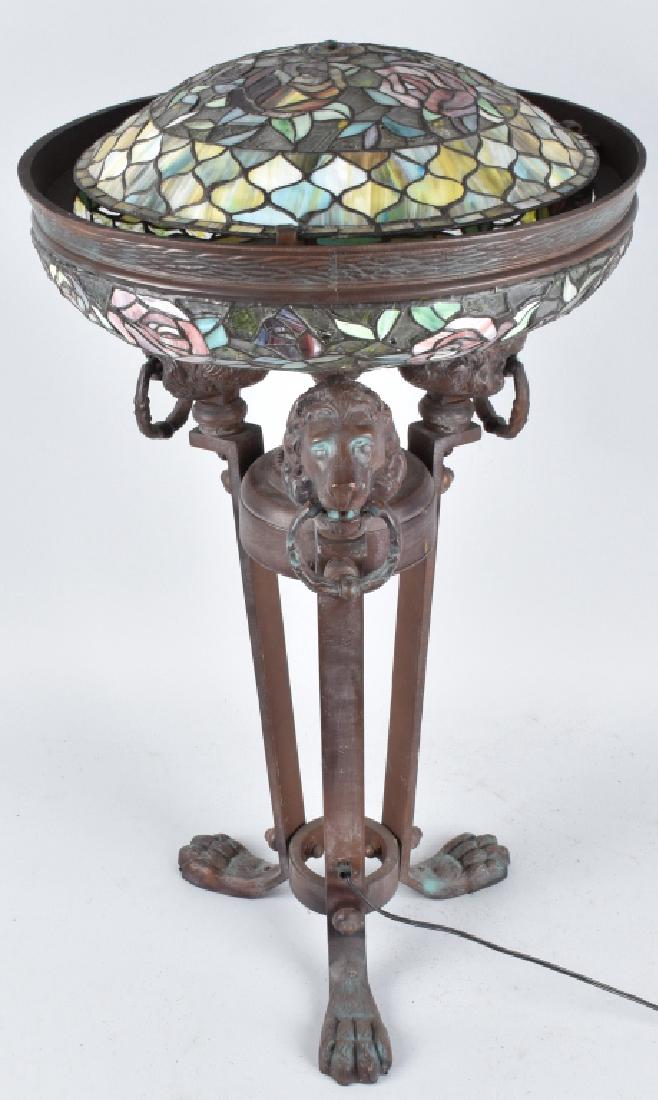 LEADED STAINED GLASS FLOOR LAMP w/ LIONS (1 of 4)