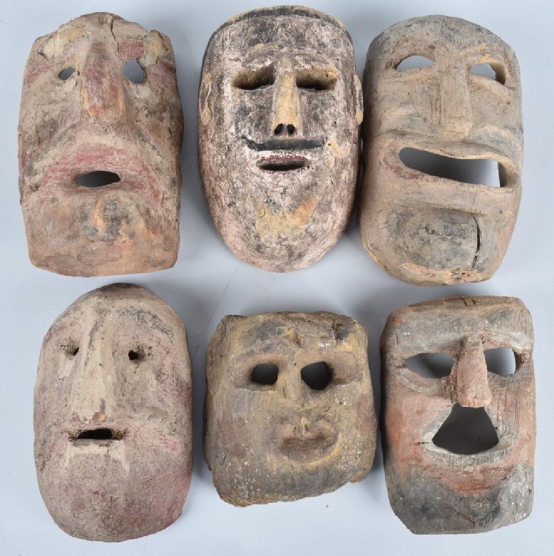 6- ORIGINAL INDIAN or AFRICAN WOOD CARVED MASKS (1 of 5)