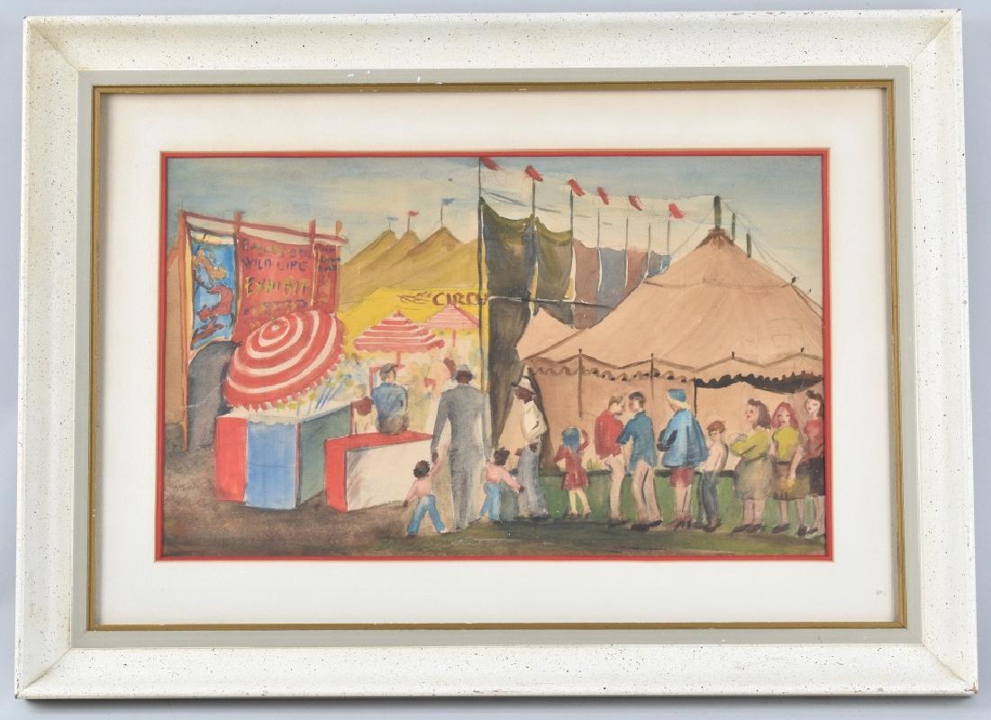 CECILE JOHNSON CIRCUS SCENE WATER COLOR PAINTING (1 of 8)