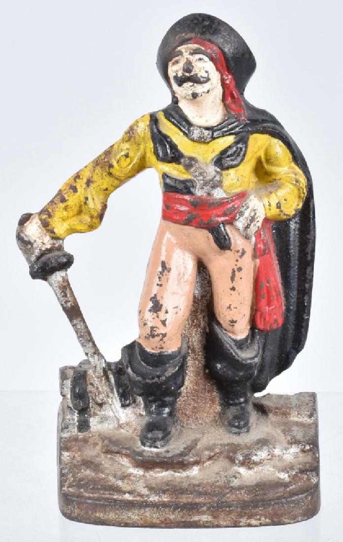 PIRATE WITH SWORD DOOR STOP: All original with no breaks. Has some wear. 7" Very Good