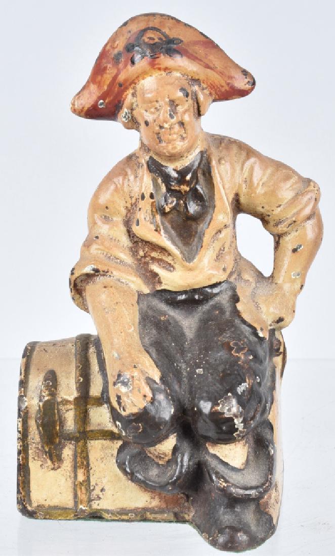 PIRATE SITTING ON CHEST DOOR STOP: All original with no breaks. Some wear. 6" Very Good-Excellent