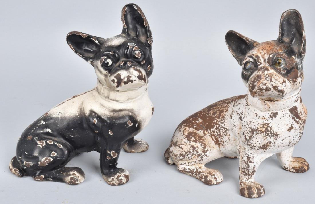 2- HUBLEY FRENCH BULLDOG SITTING DOOR STOPS: Nice pair of original Hubley Door Stops. Both with no breaks. Both have some paint wear. Very Good-Excellent