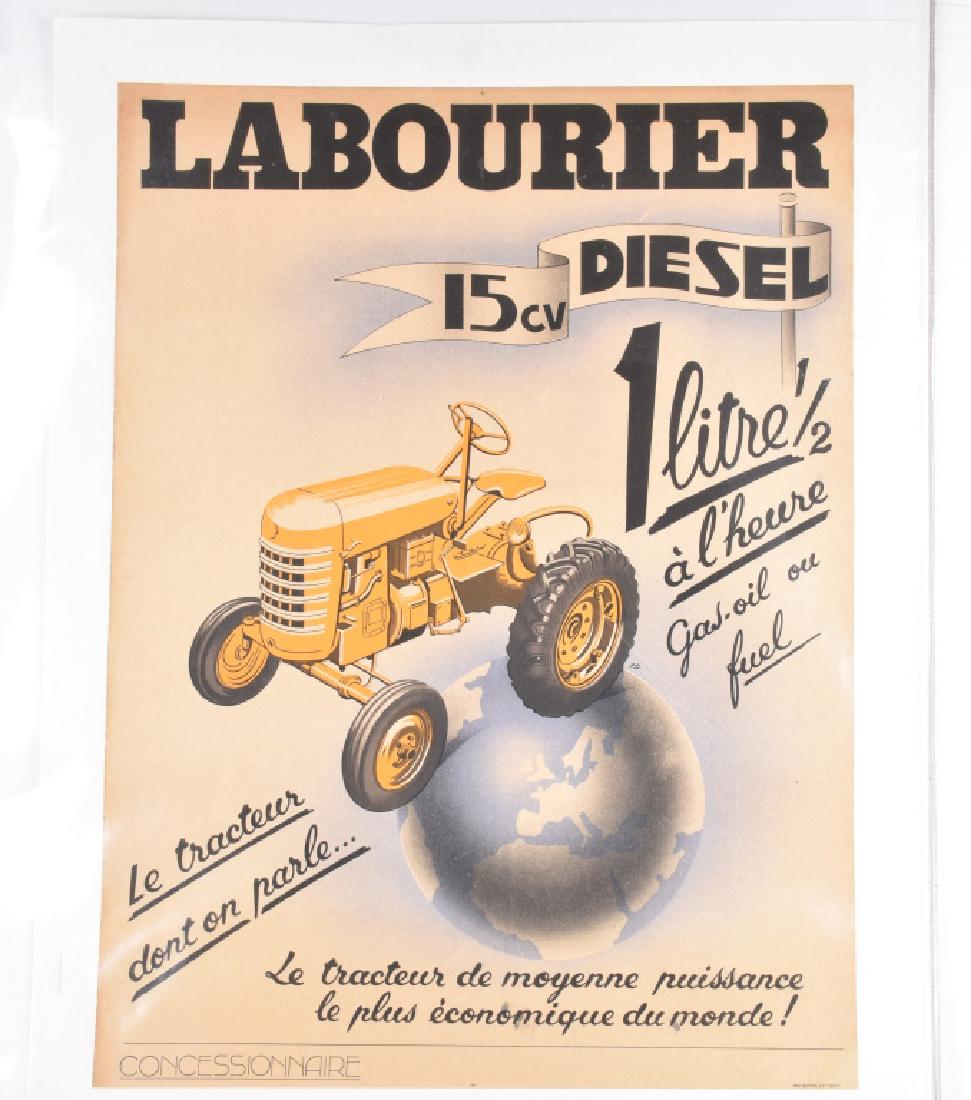 FRENCH LABOURIER TRACTOR ADVERTISING POSTER: Nice vintage French Advertising Poster for Labourier Tractors. Great colors and image. Set on linen. 32"x24" Excellent